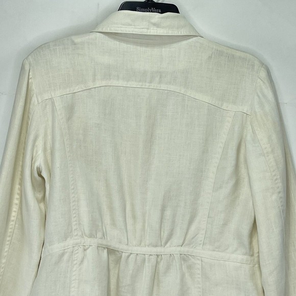 H&M Womens Jacket Blazer Sz 6 Linen Beige Button Front Long Sleeve - Picture 4 of 16